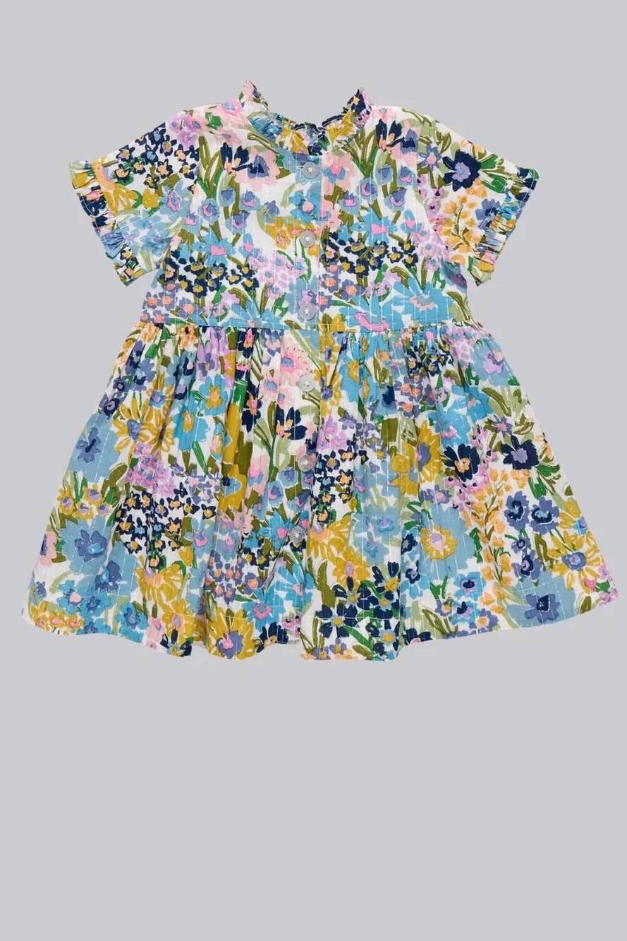 NEW PINK CHICKEN girl's autumn dress in blue sketched floral